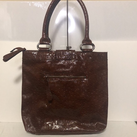 GUESS JOELLA tote bag. Faux Ostrich Embossed Leather. Rich brown shoulder bag. - Picture 6 of 16